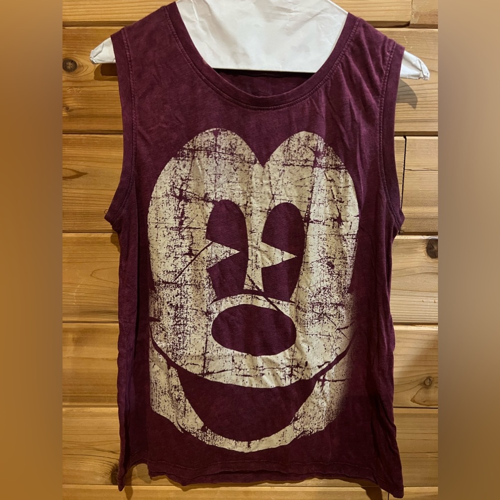 Disney Mickey Mouse Face Purple Sleeveless Shirt Tank Top Tee Shirt Medium